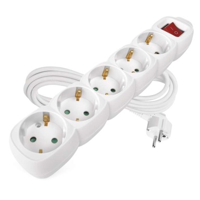 Ilgintuvas 3 m / 5 lizdai / su jungikliu / baltas / PVC / 1,5 mm2 