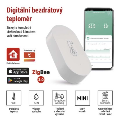 GoSmart Digitální teploměr s vlhkoměrem, bezdrátové čidlo, ZigBee EGS0102 