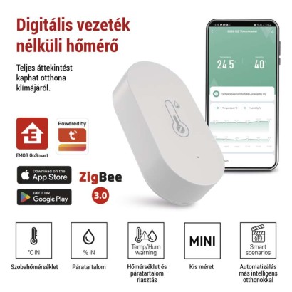 GoSmart digitális vezeték nélküli hőmérő, páratartalom-mérővel, ZigBee EGS0102