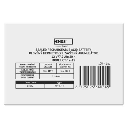 SLA (hermētisks svina un skābes elementu) akumulators, 12 V/7,2 Ah, Faston, 4,7 mm