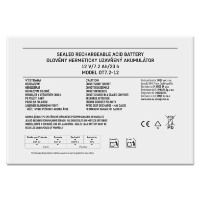 SLA (hermētisks svina un skābes elementu) akumulators, 12 V/7,2 Ah, Faston, 4,7 mm