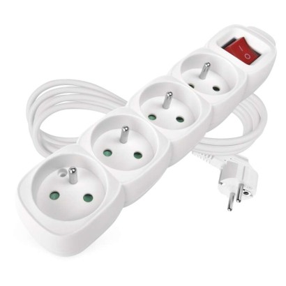 Predlžovací kábel 2 m / 4 zásuvky / s vypínačom / biely / PVC / 1 mm2