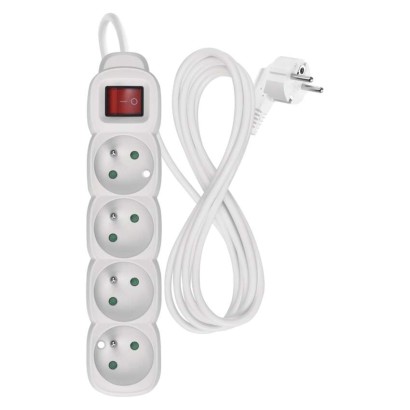 Predlžovací kábel 2 m / 4 zásuvky / s vypínačom / biely / PVC / 1 mm2