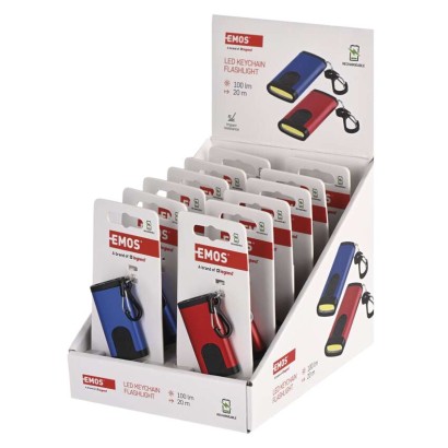 Uzlādējams mini LED lukturītis - atslēgu piekariņš, 100 lm, 12 gab., vitrīna