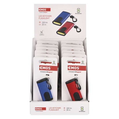 Uzlādējams mini LED lukturītis - atslēgu piekariņš, 100 lm, 12 gab., vitrīna