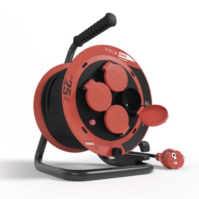 Przedłużacz zwijany ogrodowy 25 m / 4 gniazda / guma / 230 V / 1,0 mm2 / IP44