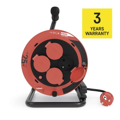 Przedłużacz zwijany ogrodowy 25 m / 4 gniazda / guma / 230 V / 1,0 mm2 / IP44