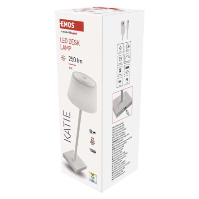 EMOS Katie LED asztali lámpa, újratölthető, fehér