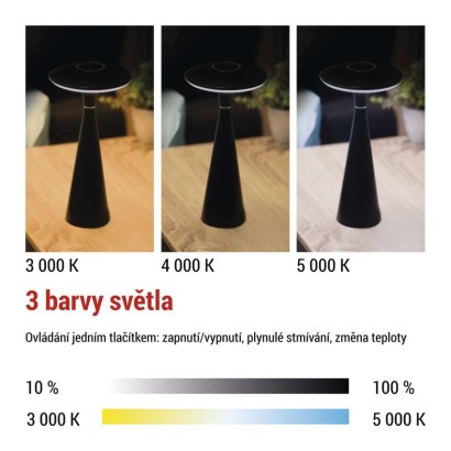 LED stolní lampa JASON, nabíjecí, černá