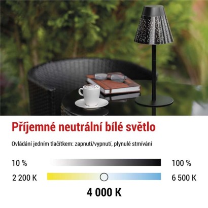 LED stolní lampa GRACE, nabíjecí, černá