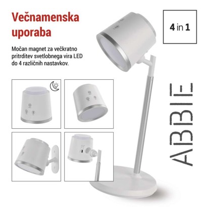 Namizna LED svetilka ABBIE, polnilna, bela