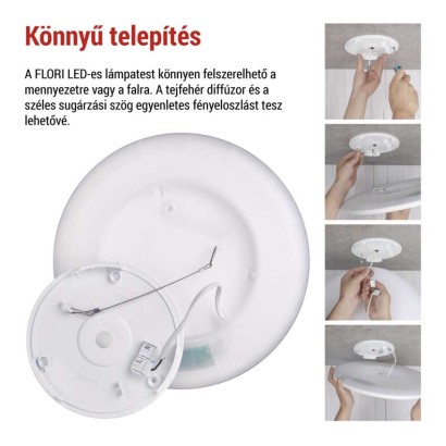 LED felületi lámpatest FLORI kerek, fehér, 18W, semleges fehér