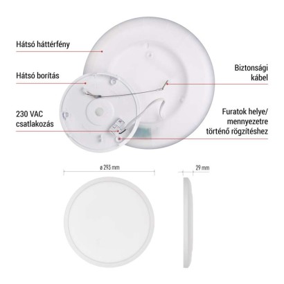 LED felületi lámpatest FLORI kerek, fehér, 18W, semleges fehér