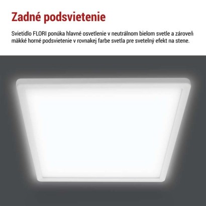 LED prisadené svietidlo FLORI štvorcový, biele, 18W, neutrálna biela