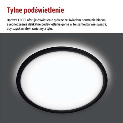 Oprawa LED FLORI okrągła, czarny, 18W, neutralna biel