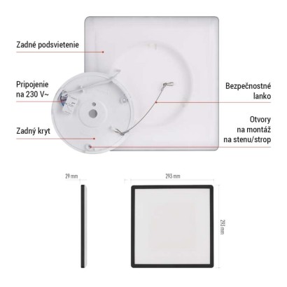LED prisadené svietidlo FLORI štvorcový, čierné, 18W, neutrálna biela