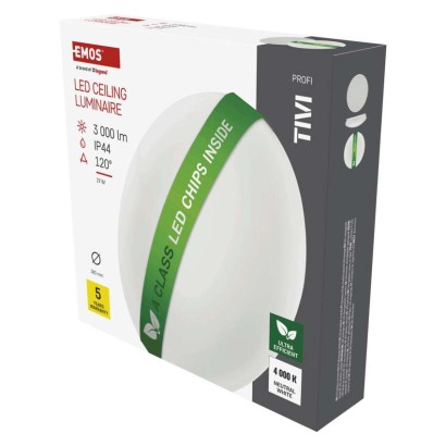 LED mennyezeti lámpatest TIVI, A CLASS, kerek, fehér 19W, IP44, Természetes fehér