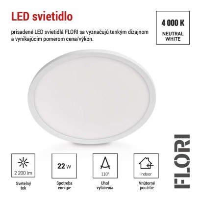 LED prisadené svietidlo FLORI okrúhle, biele, 22W, neutrálna biela