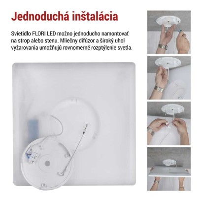 LED prisadené svietidlo FLORI štvorcový, biele, 22W, neutrálna biela