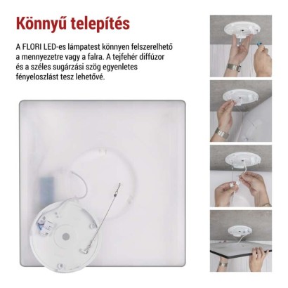 LED felületi lámpatest FLORI négyzet, fehér, 22W, semleges fehér