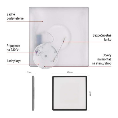 LED prisadené svietidlo FLORI štvorcový, čierné, 22W, neutrálna biela