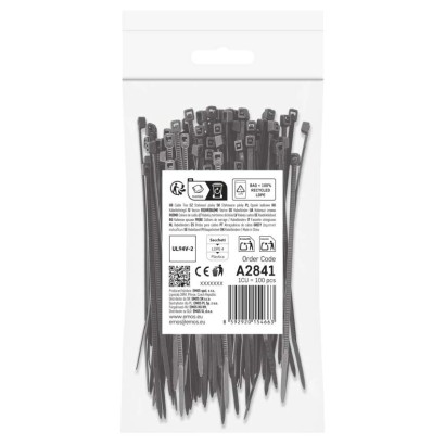 Stahovací páska 100×2,5 mm, černá, 100 ks