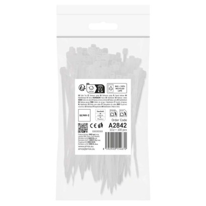 Stahovací páska 100×2,5 mm, bílá, 100 ks