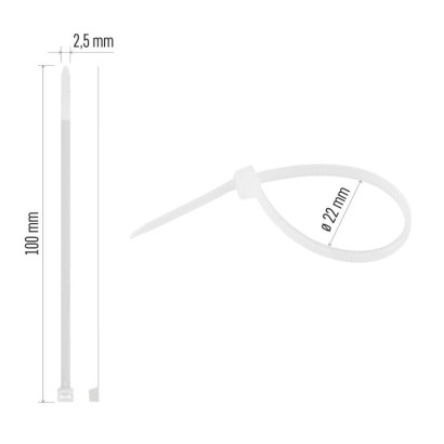 Stahovací páska 100×2,5 mm, bílá, 100 ks