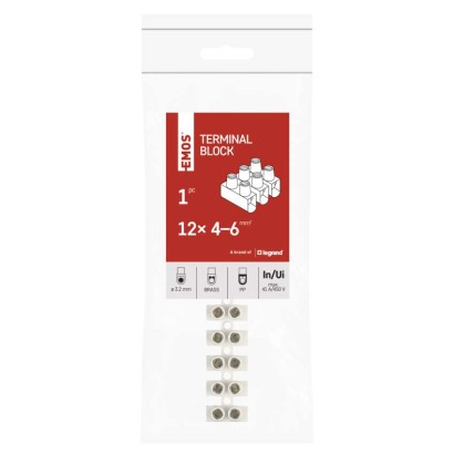 Šroubová svorkovnice 12× 4–6mm2, 450 V, bílá