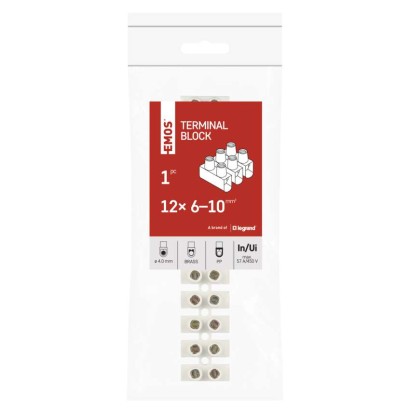 Šroubová svorkovnice 12× 6–10 mm2, 450 V, bílá