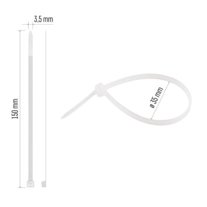 Stahovací páska 150×3,5 mm, bílá, 100 ks