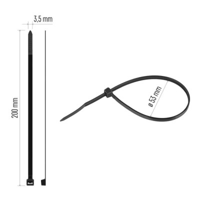 Stahovací páska 200×3,5 mm, černá, 100 ks