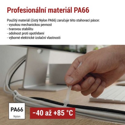 Stahovací páska 200×3,5 mm, bílá, 100 ks