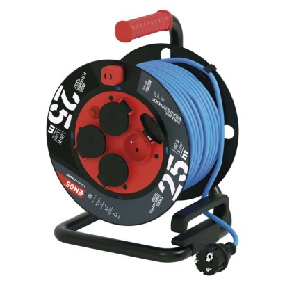 Przedłużacz zwijany mrozoodporny 25 m / 4 gniazda / niebieski / PVC / 230 V / 1,5 mm2