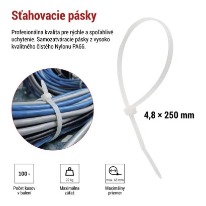 Sťahovacia páska 250×4,8, biela, 100 ks