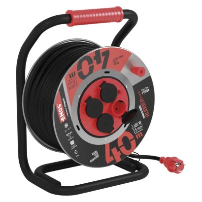 Kültéri kábeldob 40 m / 4 aljzat / fekete / gumi-neoprén / 230V / 2,5 mm2