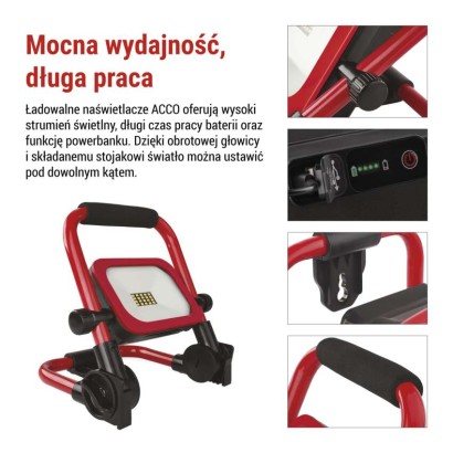 Przenośny naświetlacz LED ACCO ładowalny 20W zimna biel