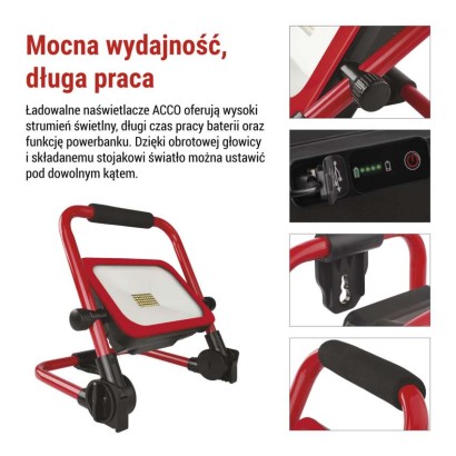 Przenośny naświetlacz LED ACCO ładowalny 35W zimna biel