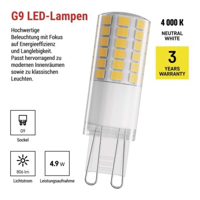 LED Lampe Classic JC / G9 / 4,9 W (60 W) / 806 lm / Neutral Weiß