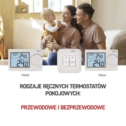 Ręczny termostat pokojowy, bezprzewodowy, P5614