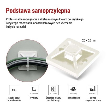 Samoprzylepna podstawka 20×20, biała, 25 szt