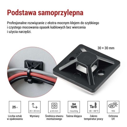 Samoprzylepna podstawka 30×30, czarna, 25 szt