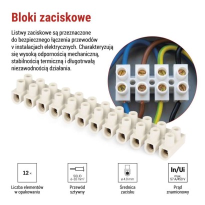 Listwa zaciskowa 6–10 mm2, biała