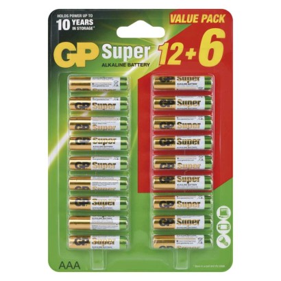 Alkalická batéria GP Super LR03 (AAA), 18 ks