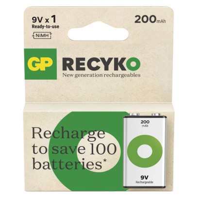 Polnilna baterija GP ReCyko 200 mAh (9V)