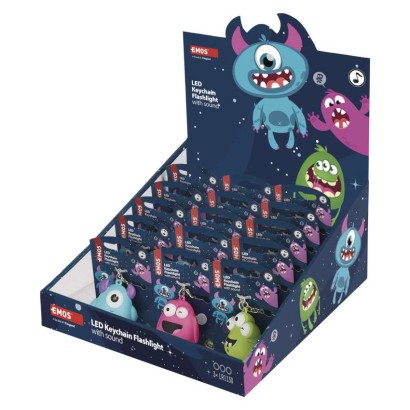 LED-Schlüsselanhänger – Monster mit Sound, 18 Stück, Displaybox