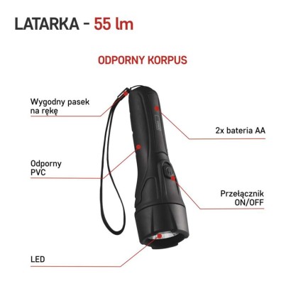 Latarka LED 1W plastikowa 2x AA