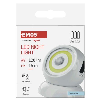 Lampka nocna LED 3x AAA, z czujnikiem ruchu i zmierzchu, magnes 