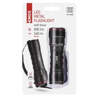 LED Metall-Taschenlampe, 500 lm, 4× AAA, FOKUS