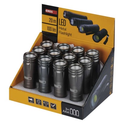 COB LED Metall-Taschenlampe P4705, 100 lm, 3x AAA, 12 Stk.